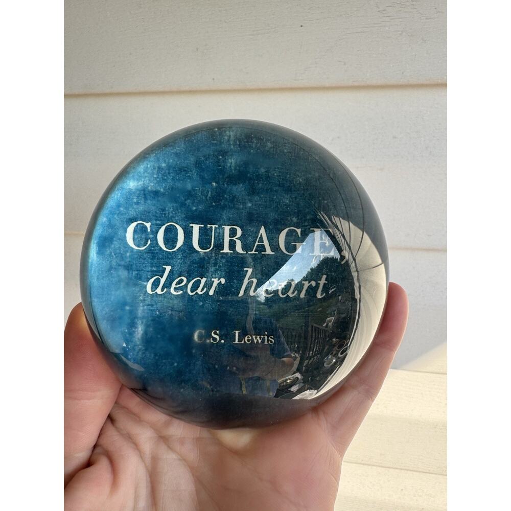 Courage Dear Heart C.S. Lewis Glass Paperweight SUGARBOO & CO DEALER Heavy Blue